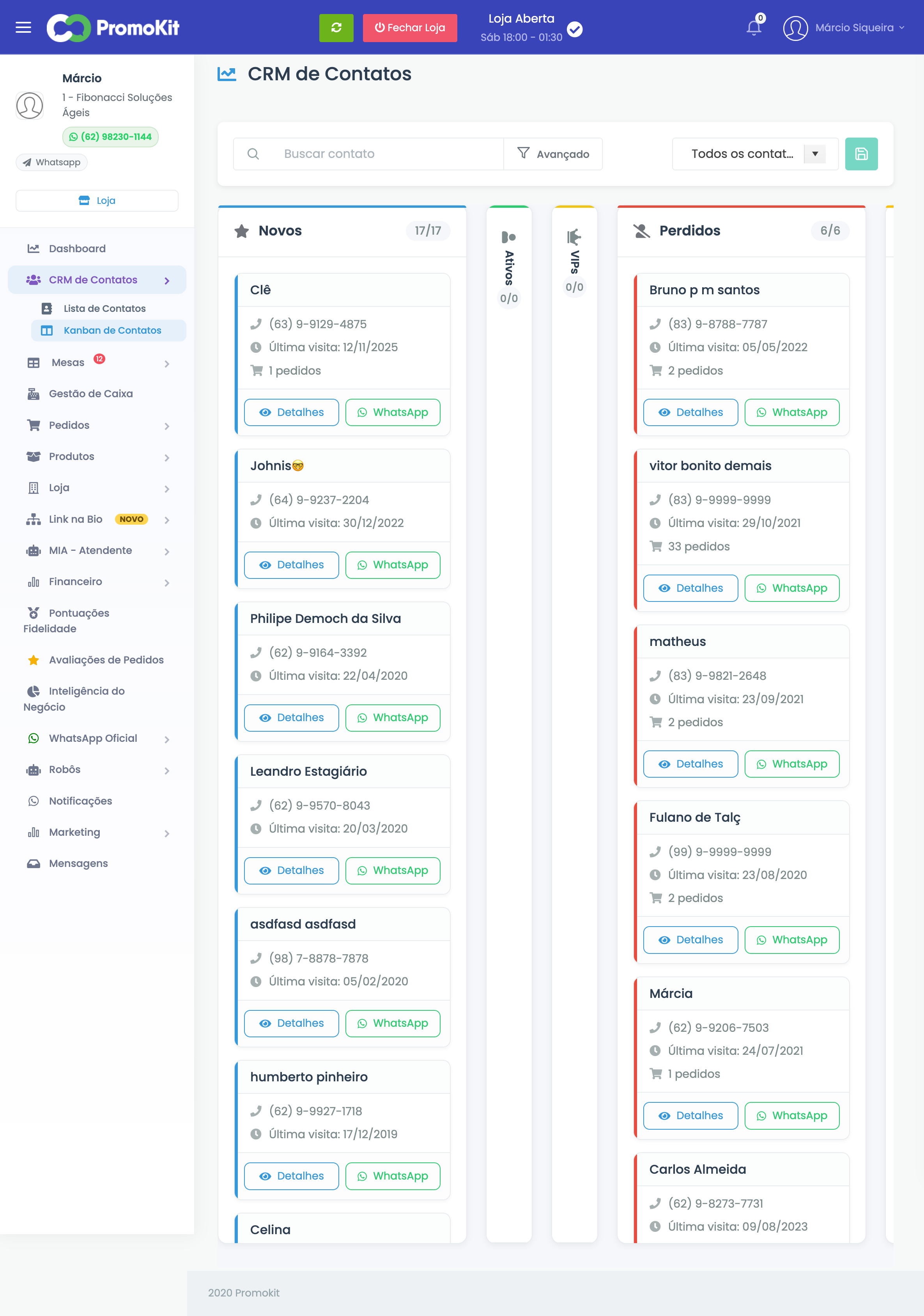 Kanban de Contatos