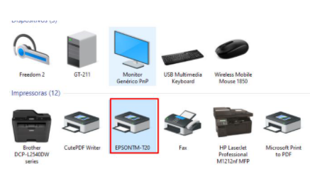 Impressora aparecendo em Dispositivos e Impressoras