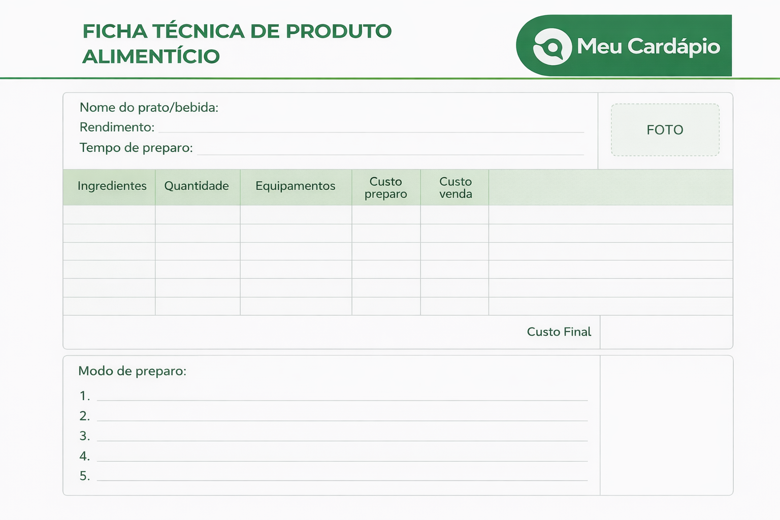 Modelo de Ficha Técnica de Produto Alimentício