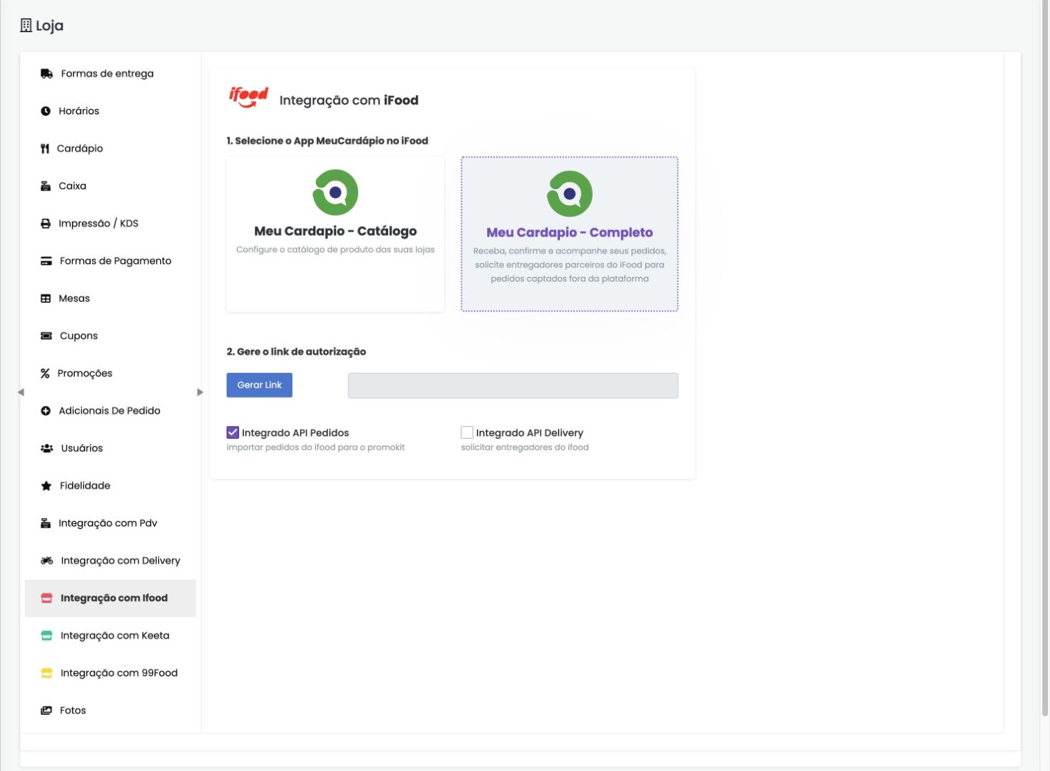 Configuração da integração com iFood