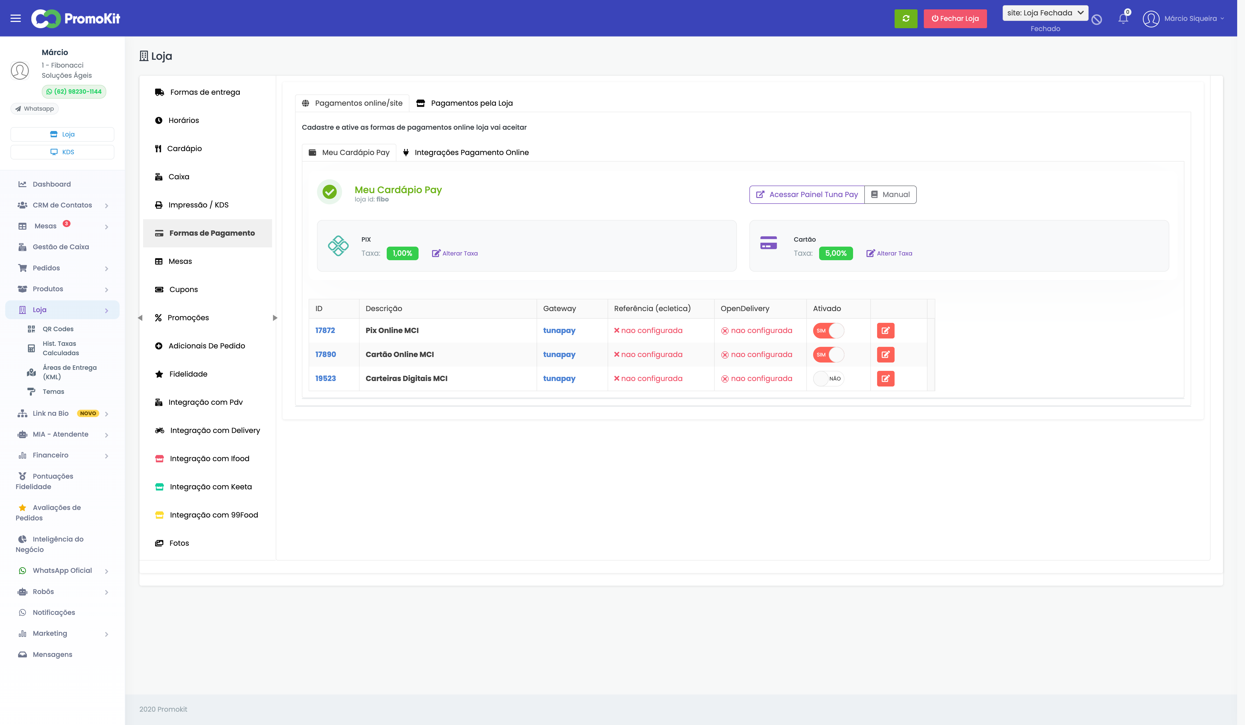 Configuração de formas de pagamento