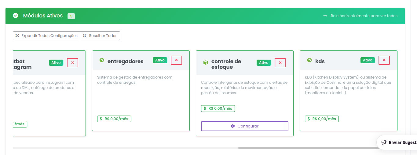 Módulo KDS ativo no Superadmin