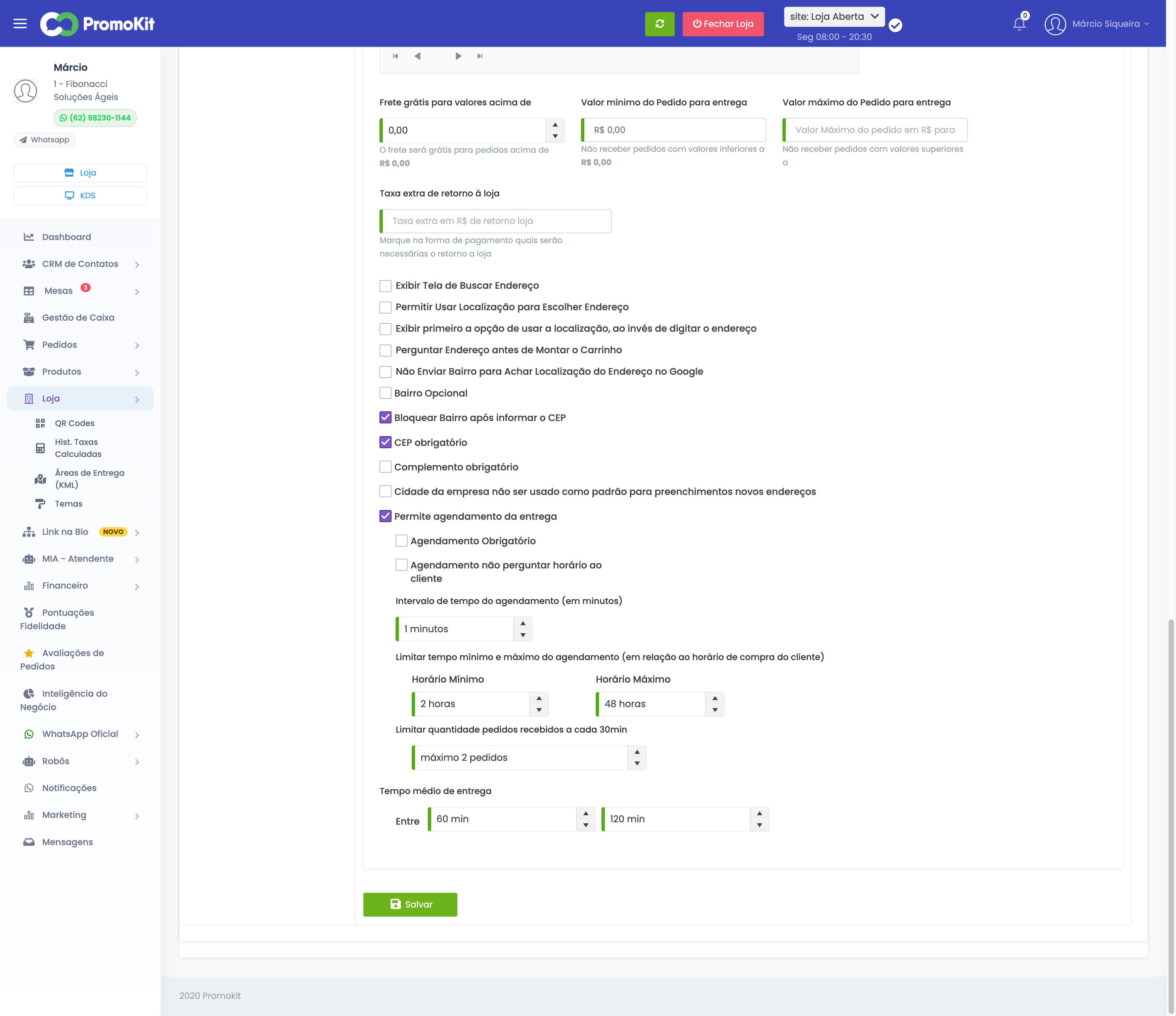 Agendamento de Pedidos - Configuração