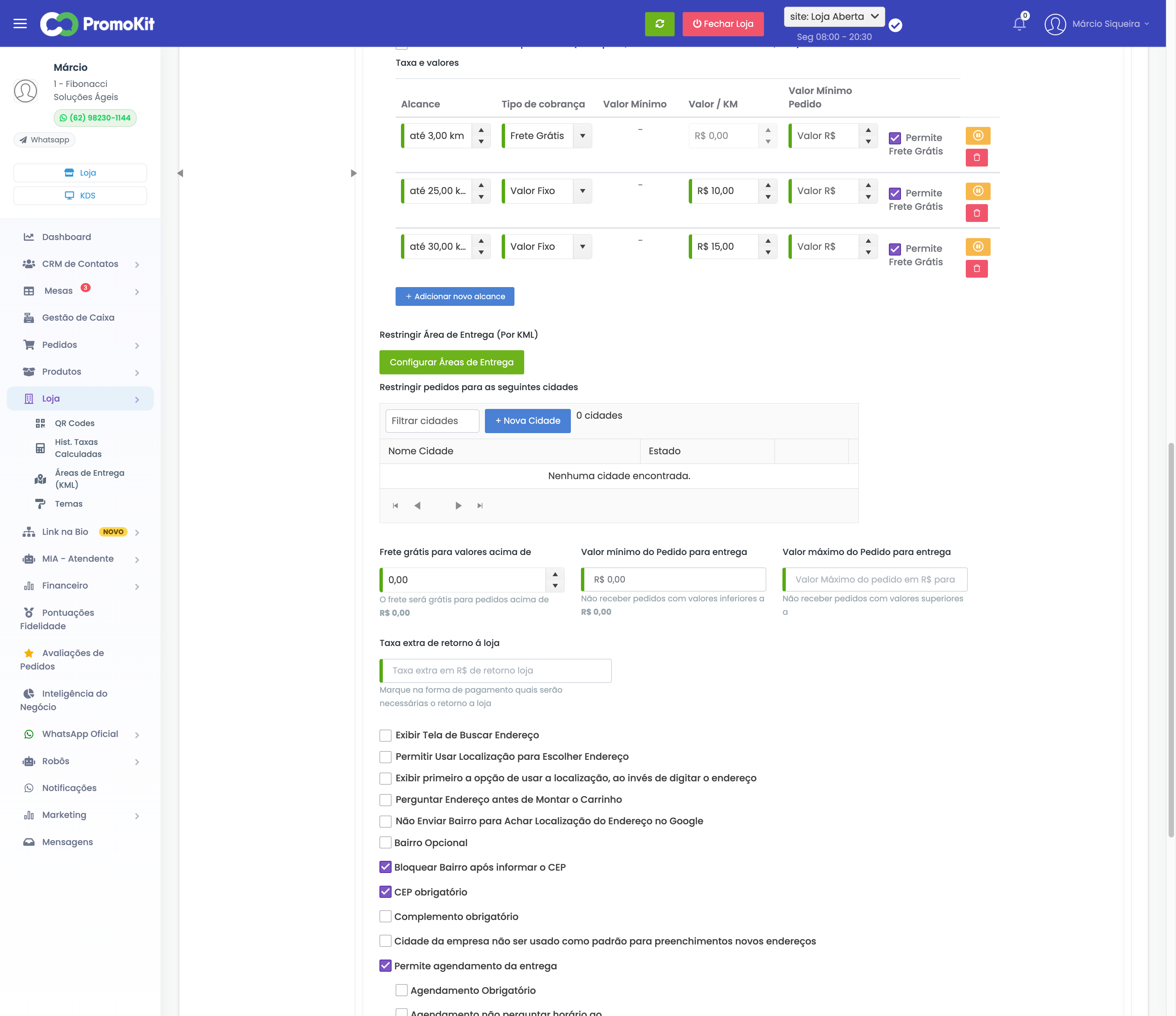 Taxas de Entrega - Forma de cobrança