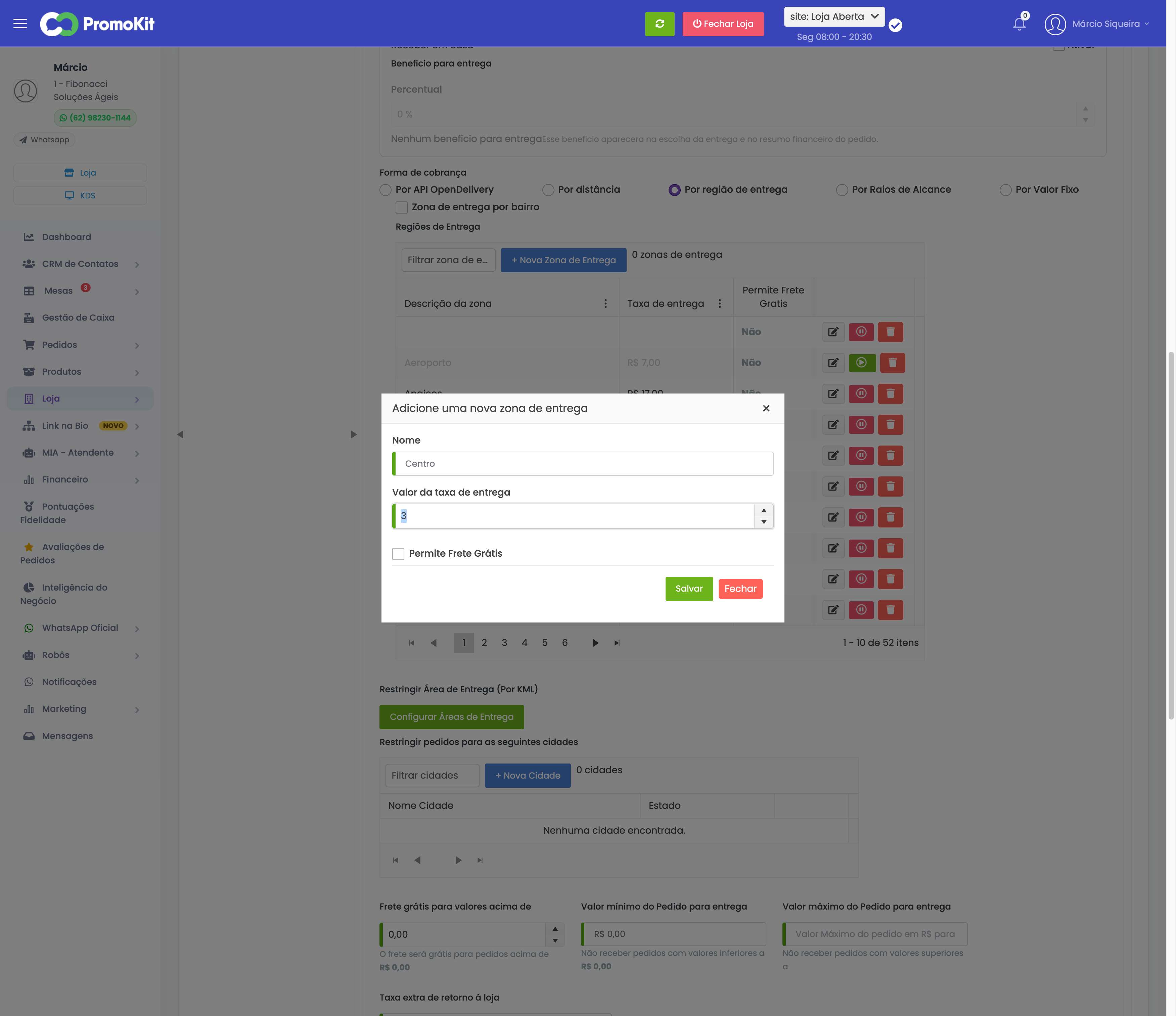 Adicionar nova zona de entrega