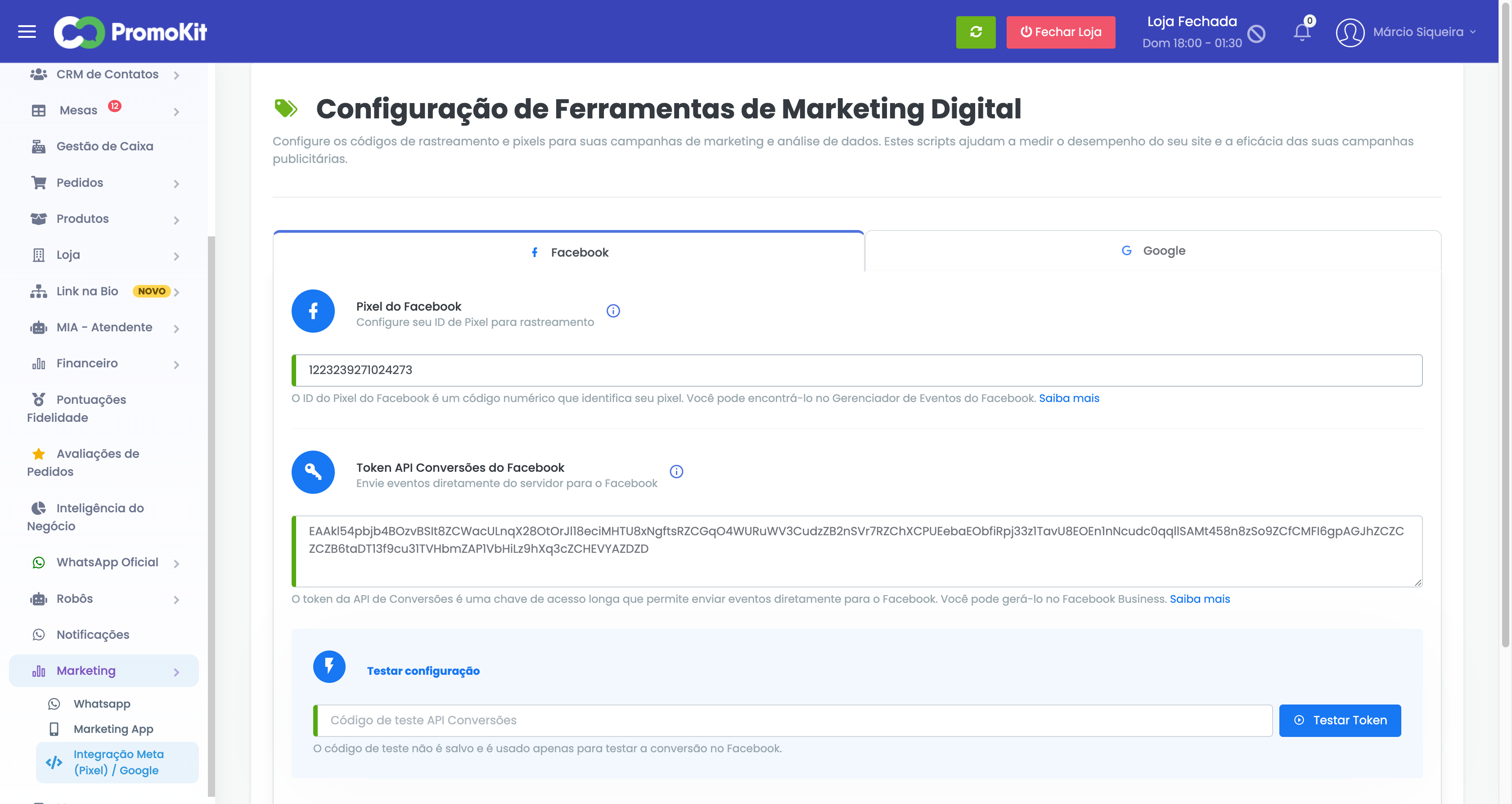 Configuração do Pixel do Facebook e API de Conversões